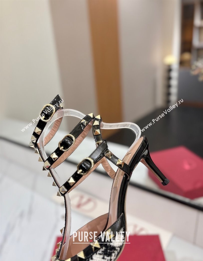 Valentino Rockstud Pumps 6.5cm in Tweed with Triple Strap Black/White 2025 (MD-250821109)