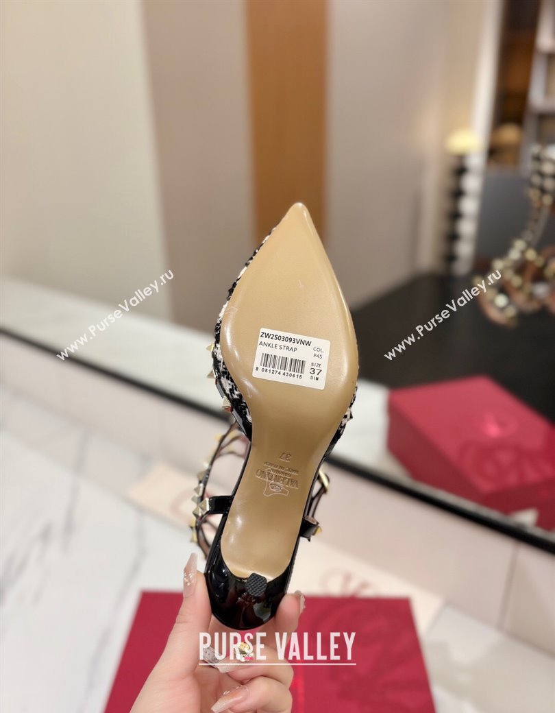 Valentino Rockstud Pumps 6.5cm in Tweed with Triple Strap Black/White 2025 (MD-250821109)