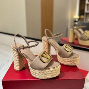 Valentino VLogo Grainy Calfskin Platform Sandals 11.5cm Dusty Beige 2025 VA082112 (MD-250821114)