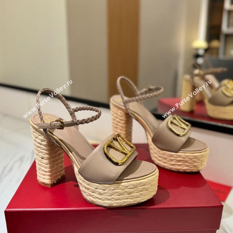 Valentino VLogo Grainy Calfskin Platform Sandals 11.5cm Dusty Beige 2025 VA082112 (MD-250821114)