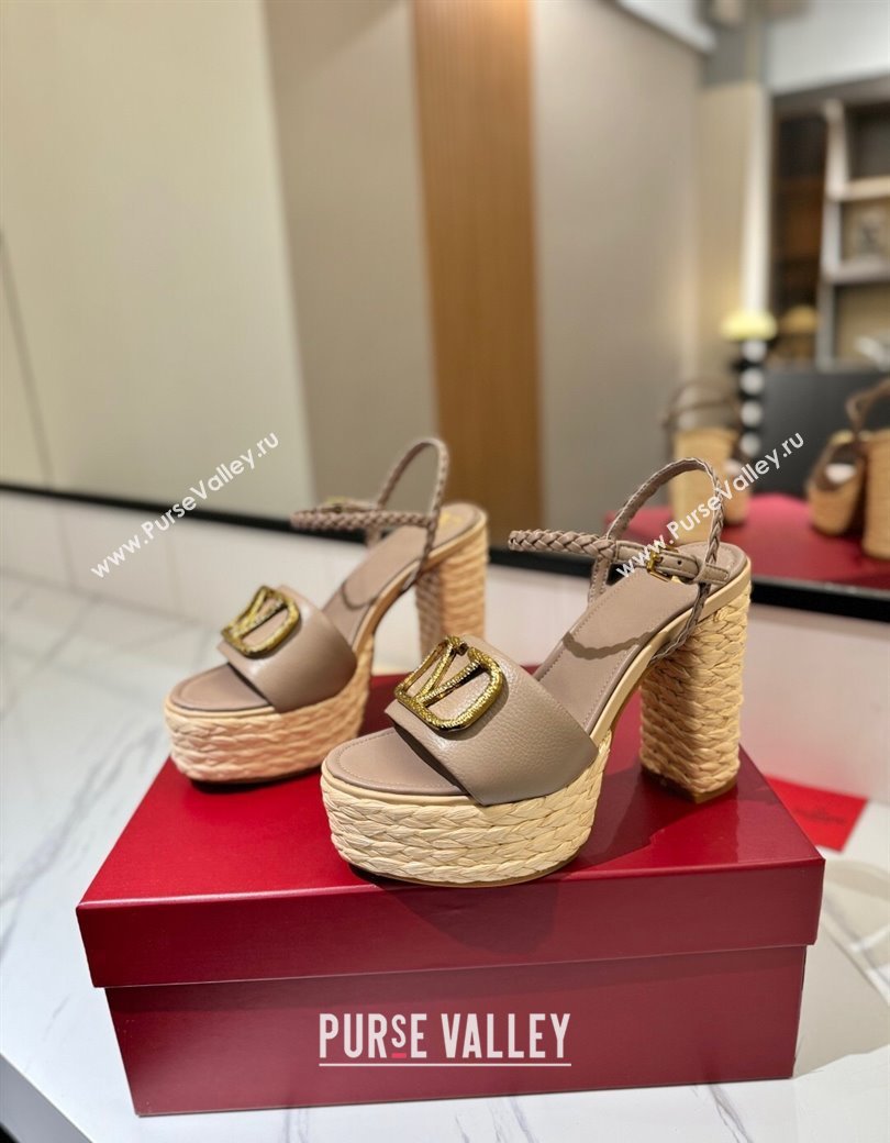 Valentino VLogo Grainy Calfskin Platform Sandals 11.5cm Dusty Beige 2025 VA082112 (MD-250821114)