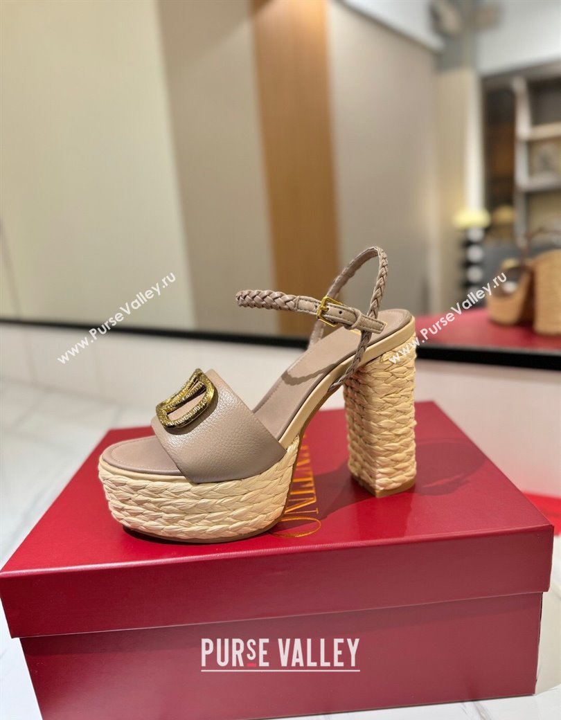 Valentino VLogo Grainy Calfskin Platform Sandals 11.5cm Dusty Beige 2025 VA082112 (MD-250821114)