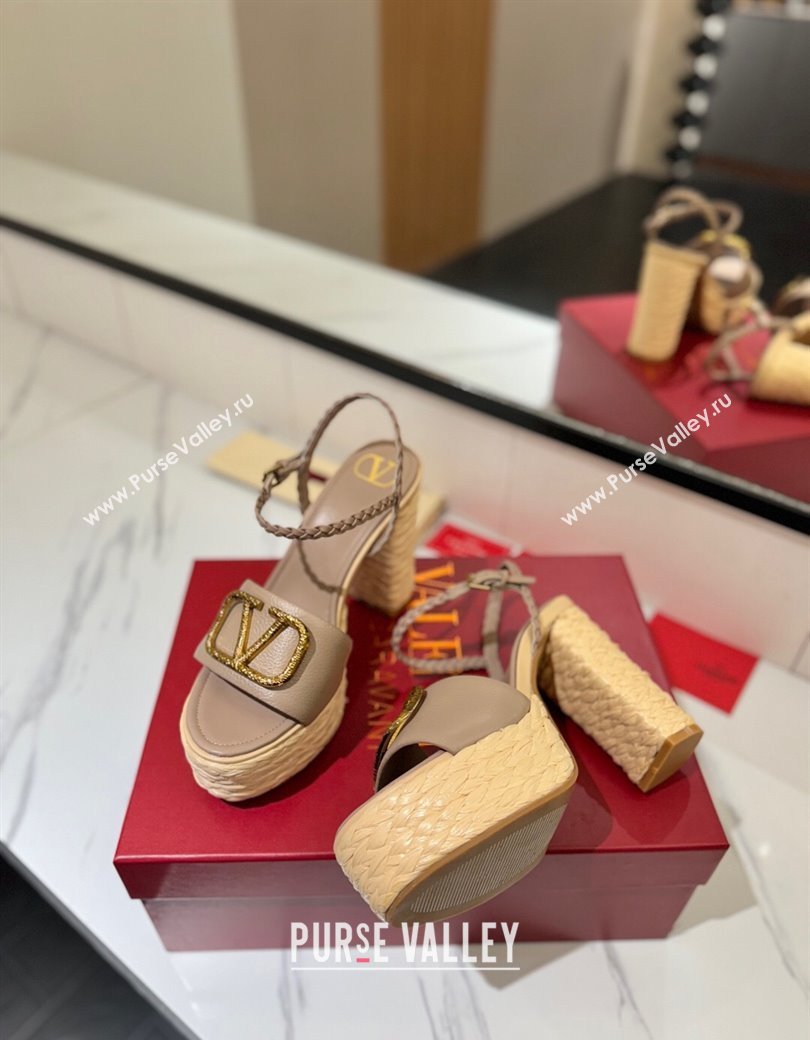 Valentino VLogo Grainy Calfskin Platform Sandals 11.5cm Dusty Beige 2025 VA082112 (MD-250821114)