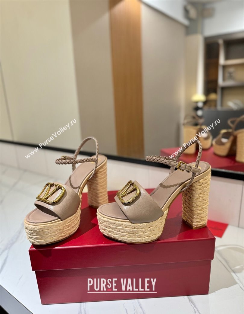Valentino VLogo Grainy Calfskin Platform Sandals 11.5cm Dusty Beige 2025 VA082112 (MD-250821114)