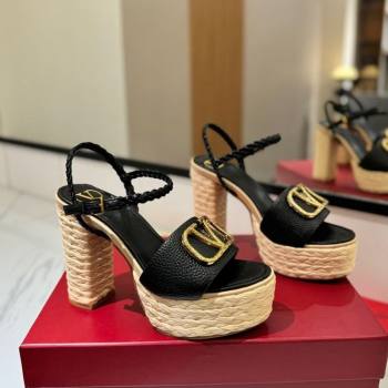 Valentino VLogo Grainy Calfskin Platform Sandals 11.5cm Black/Gold 2025 VA082112 (MD-250821115)