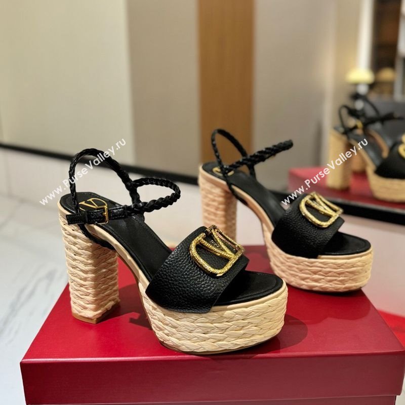Valentino VLogo Grainy Calfskin Platform Sandals 11.5cm Black/Gold 2025 VA082112 (MD-250821115)