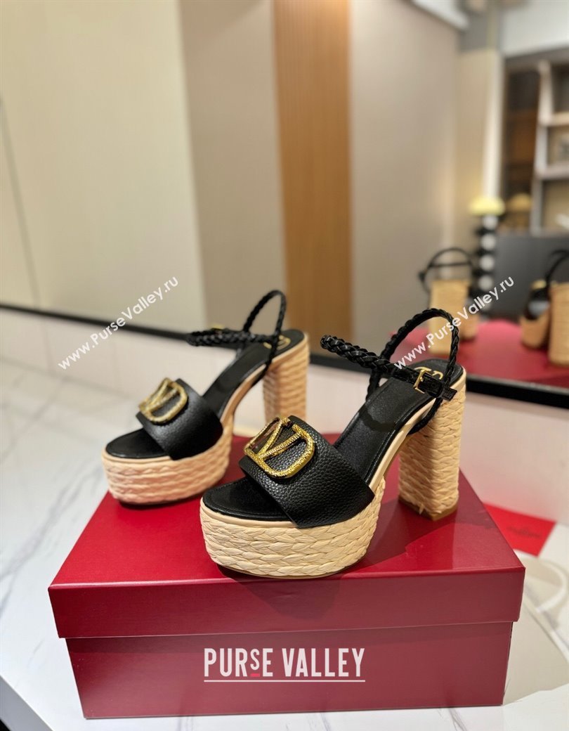 Valentino VLogo Grainy Calfskin Platform Sandals 11.5cm Black/Gold 2025 VA082112 (MD-250821115)
