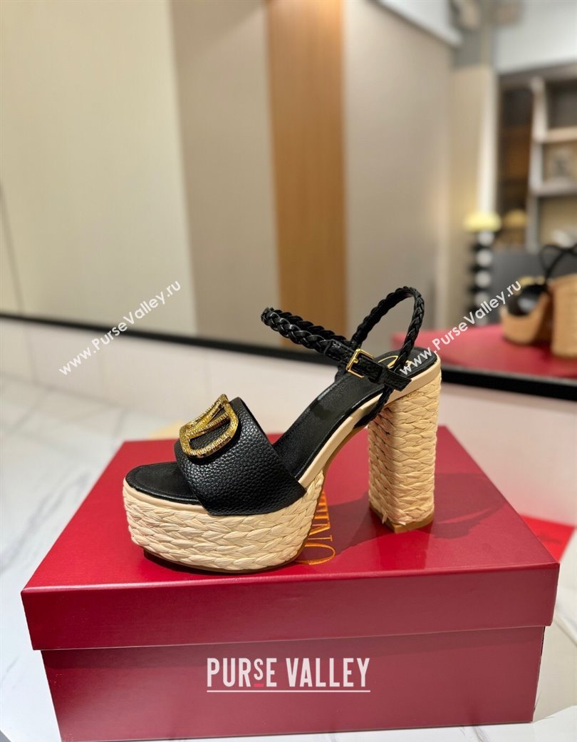 Valentino VLogo Grainy Calfskin Platform Sandals 11.5cm Black/Gold 2025 VA082112 (MD-250821115)