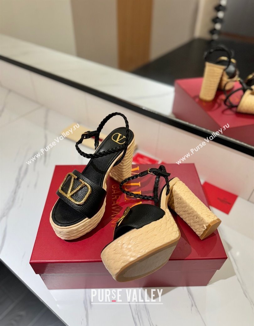 Valentino VLogo Grainy Calfskin Platform Sandals 11.5cm Black/Gold 2025 VA082112 (MD-250821115)