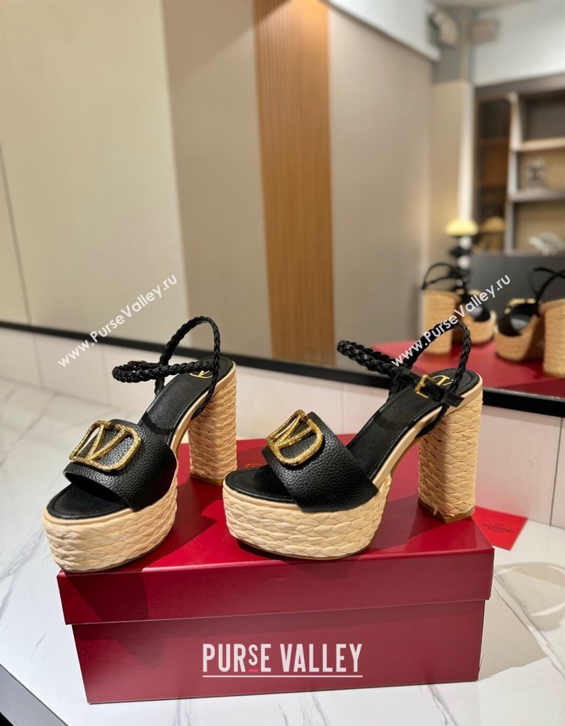 Valentino VLogo Grainy Calfskin Platform Sandals 11.5cm Black/Gold 2025 VA082112 (MD-250821115)