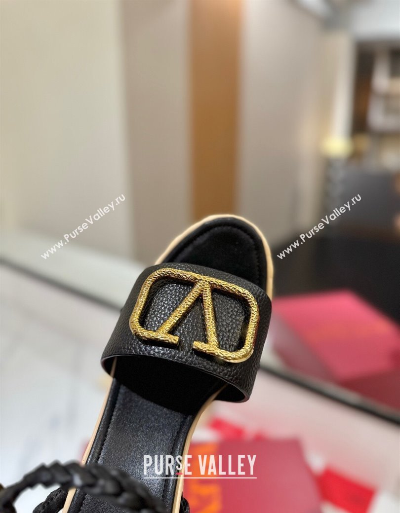 Valentino VLogo Grainy Calfskin Platform Sandals 11.5cm Black/Gold 2025 VA082112 (MD-250821115)