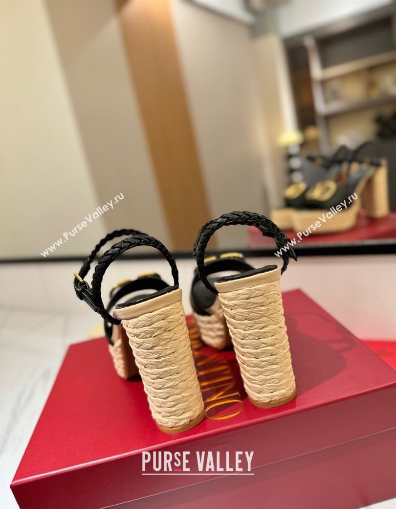 Valentino VLogo Grainy Calfskin Platform Sandals 11.5cm Black/Gold 2025 VA082112 (MD-250821115)