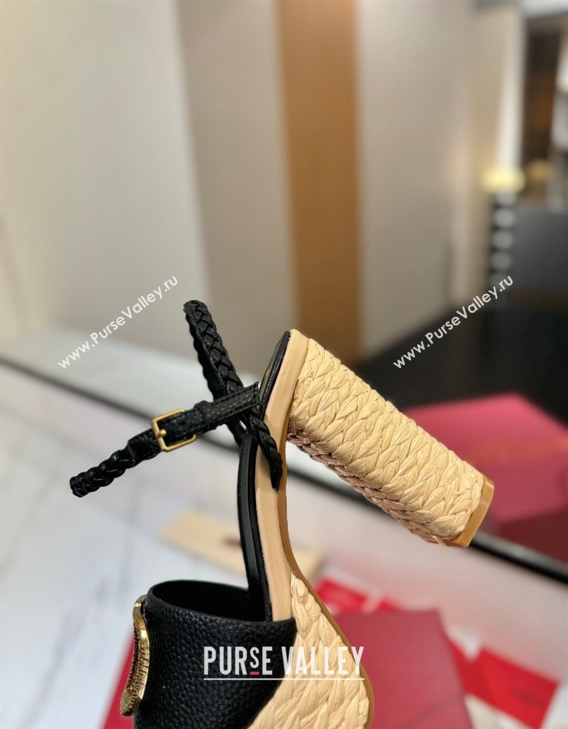 Valentino VLogo Grainy Calfskin Platform Sandals 11.5cm Black/Gold 2025 VA082112 (MD-250821115)