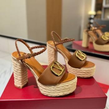 Valentino VLogo Grainy Calfskin Platform Sandals 11.5cm Brown/Gold 2025 VA082112 (MD-250821116)