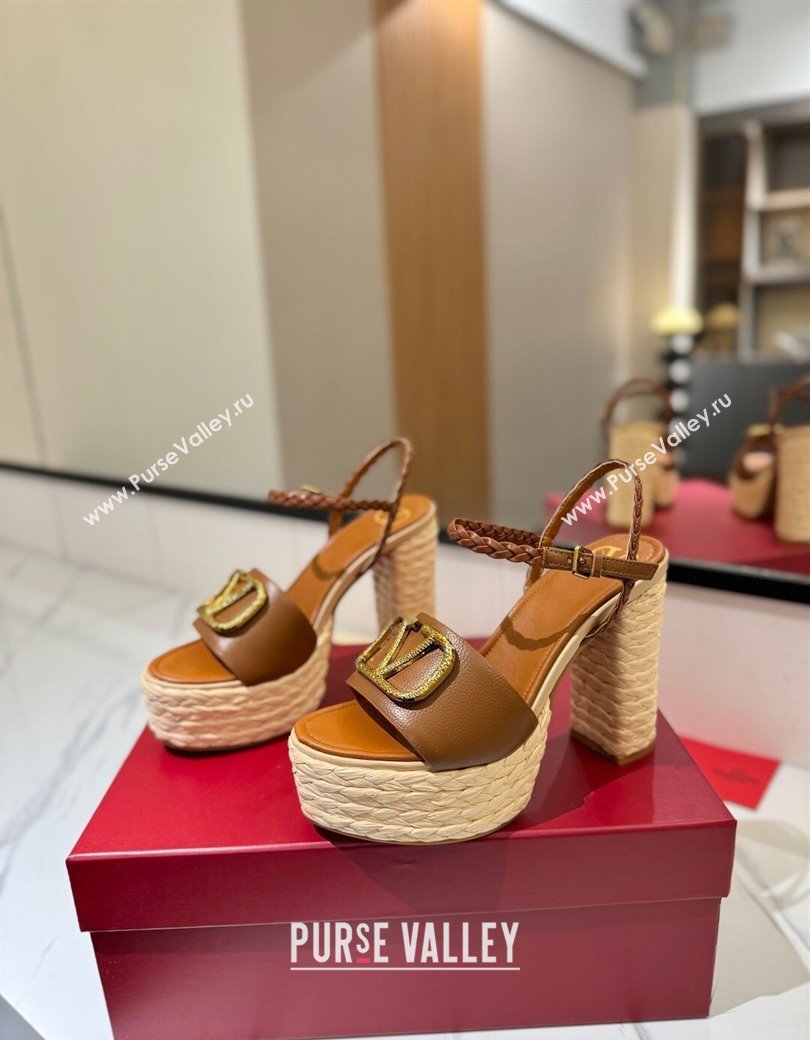 Valentino VLogo Grainy Calfskin Platform Sandals 11.5cm Brown/Gold 2025 VA082112 (MD-250821116)