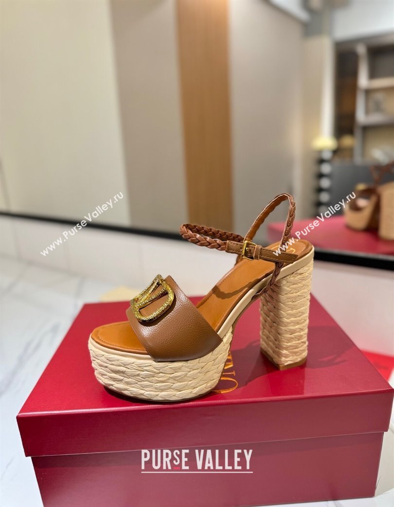 Valentino VLogo Grainy Calfskin Platform Sandals 11.5cm Brown/Gold 2025 VA082112 (MD-250821116)