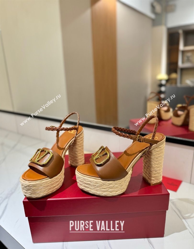 Valentino VLogo Grainy Calfskin Platform Sandals 11.5cm Brown/Gold 2025 VA082112 (MD-250821116)