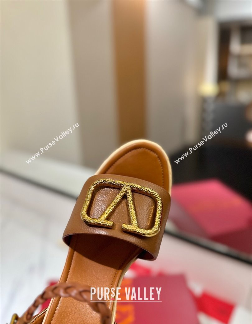 Valentino VLogo Grainy Calfskin Platform Sandals 11.5cm Brown/Gold 2025 VA082112 (MD-250821116)
