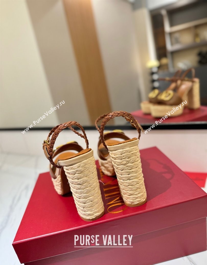 Valentino VLogo Grainy Calfskin Platform Sandals 11.5cm Brown/Gold 2025 VA082112 (MD-250821116)