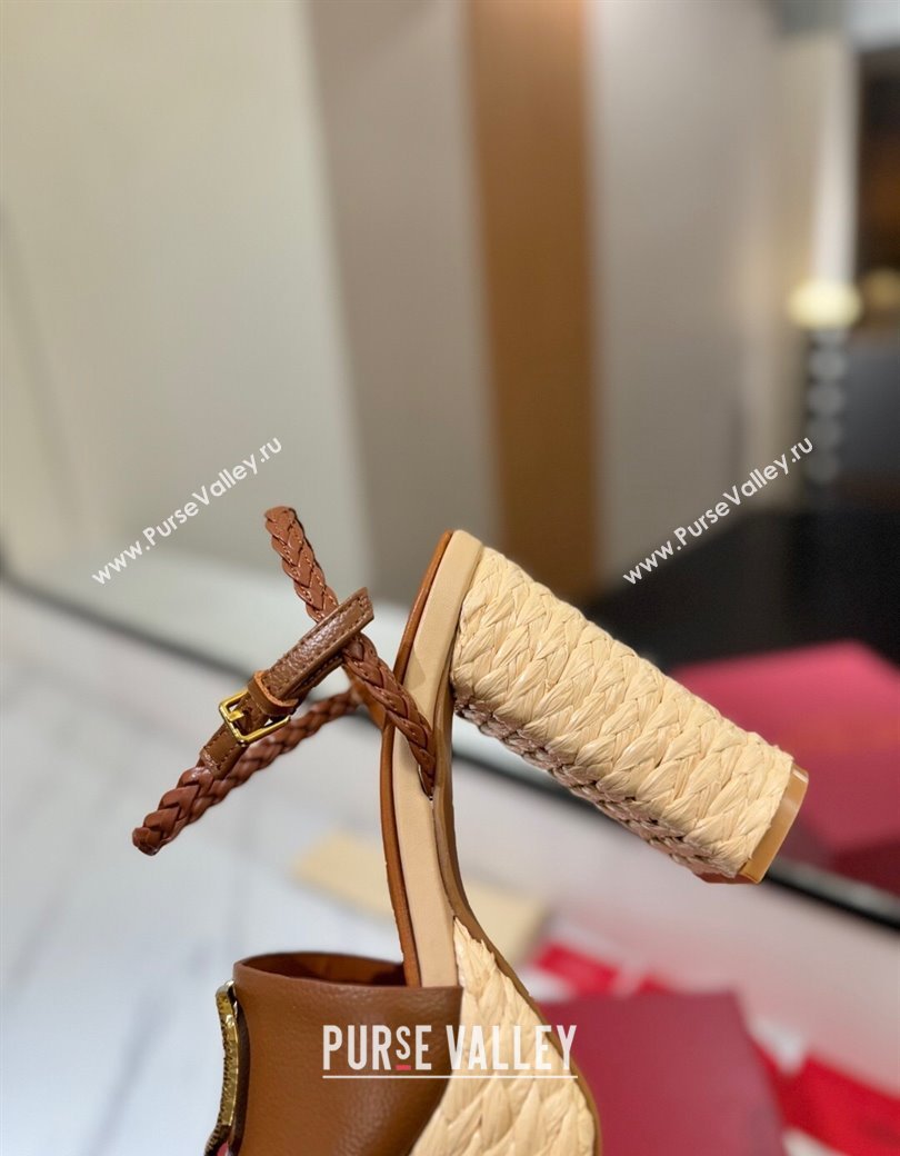 Valentino VLogo Grainy Calfskin Platform Sandals 11.5cm Brown/Gold 2025 VA082112 (MD-250821116)