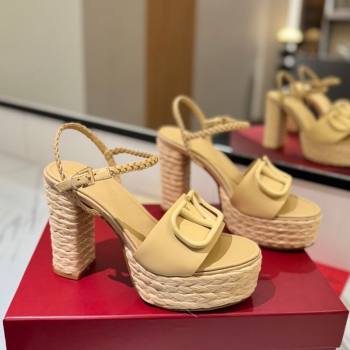 Valentino VLogo Calfskin Leather Platform Sandals 11.5cm Yellow 2025 VA082112 (MD-250821118)