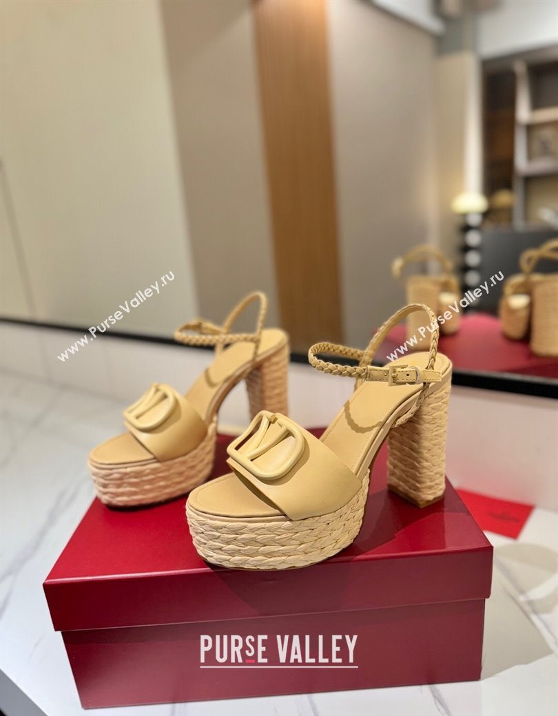Valentino VLogo Calfskin Leather Platform Sandals 11.5cm Yellow 2025 VA082112 (MD-250821118)