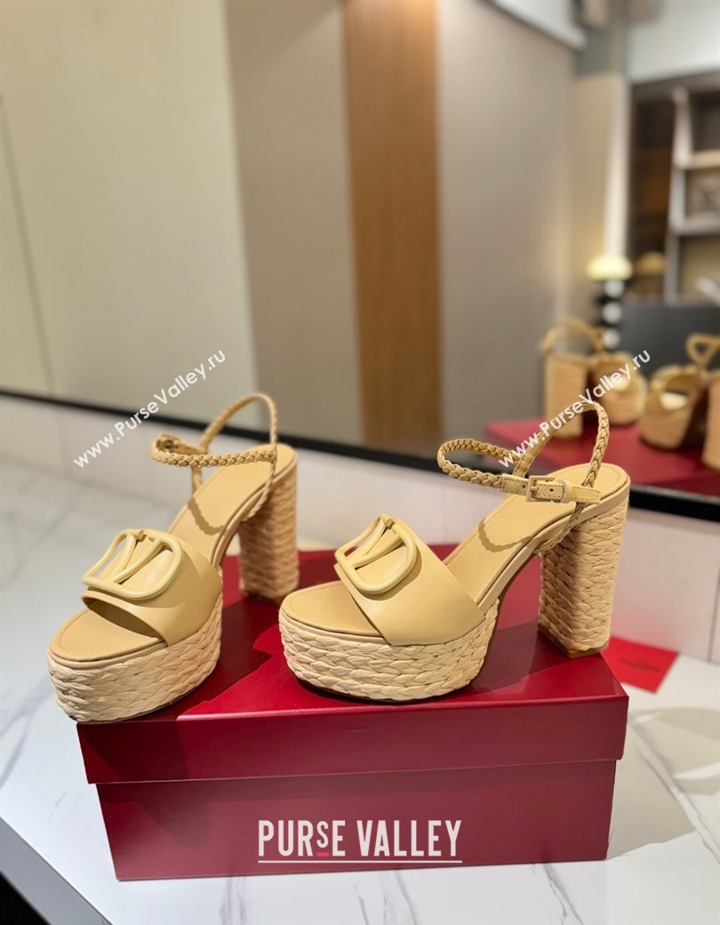 Valentino VLogo Calfskin Leather Platform Sandals 11.5cm Yellow 2025 VA082112 (MD-250821118)