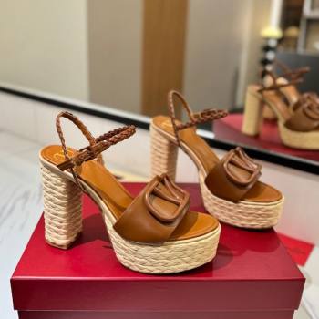 Valentino VLogo Calfskin Leather Platform Sandals 11.5cm Brown 2025 VA082112 (MD-250821120)