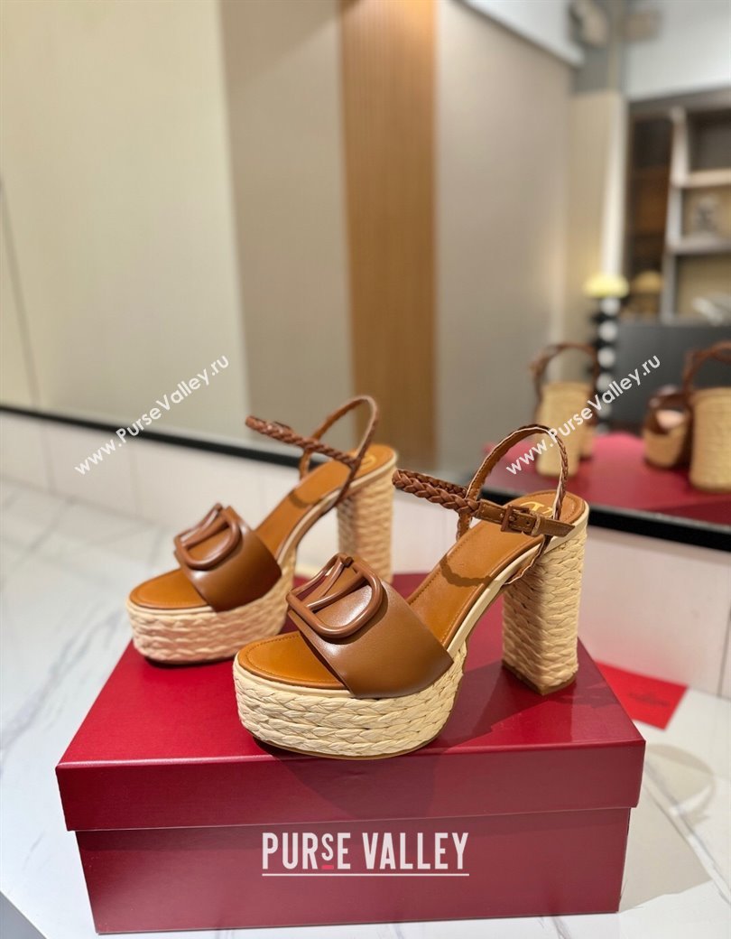 Valentino VLogo Calfskin Leather Platform Sandals 11.5cm Brown 2025 VA082112 (MD-250821120)