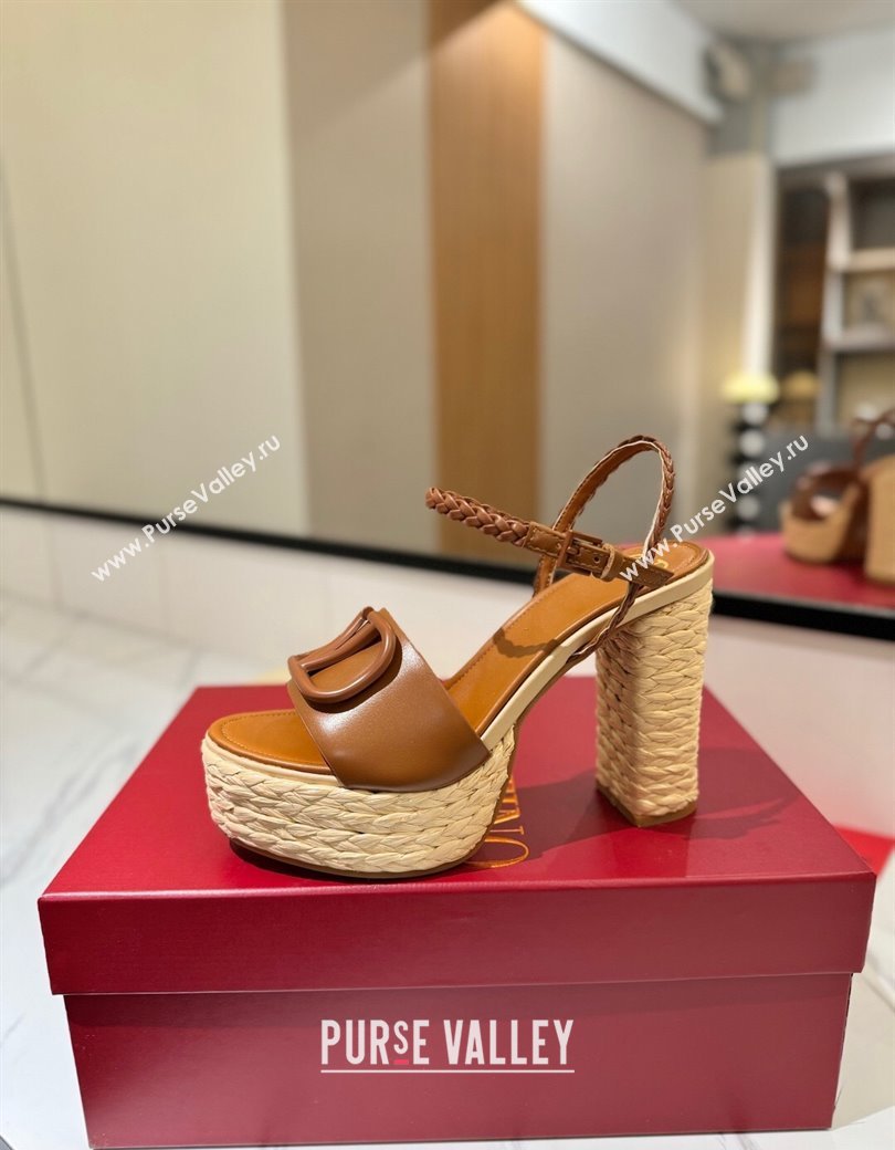 Valentino VLogo Calfskin Leather Platform Sandals 11.5cm Brown 2025 VA082112 (MD-250821120)