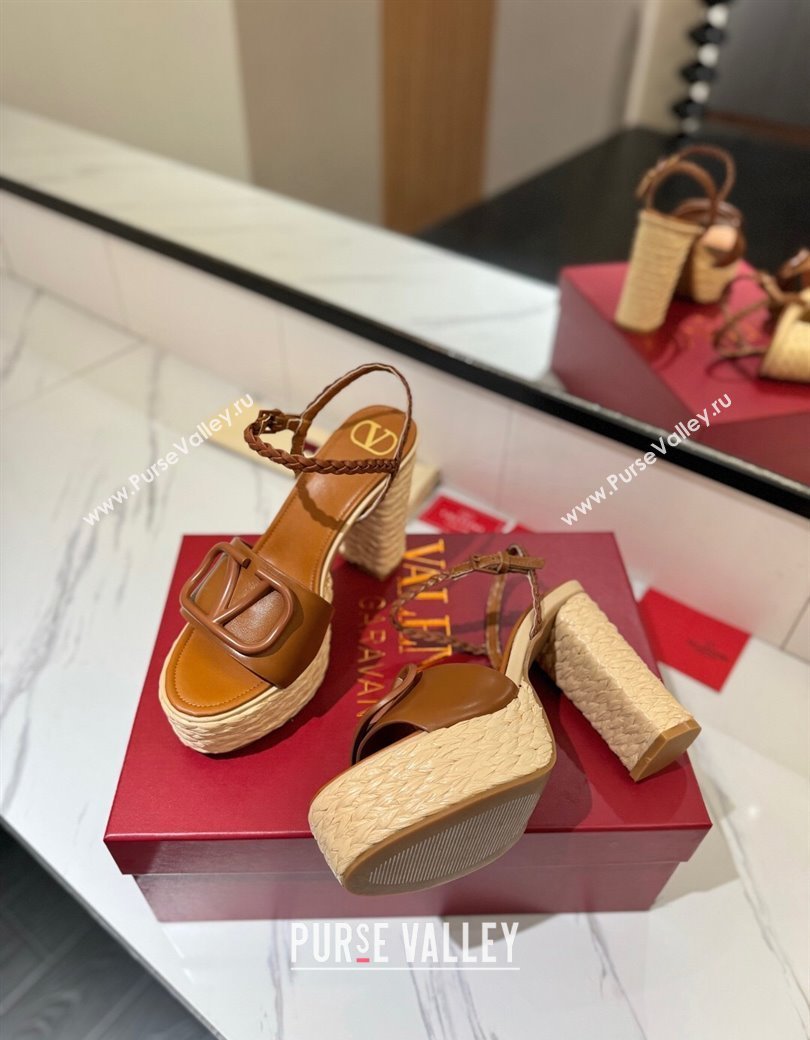 Valentino VLogo Calfskin Leather Platform Sandals 11.5cm Brown 2025 VA082112 (MD-250821120)