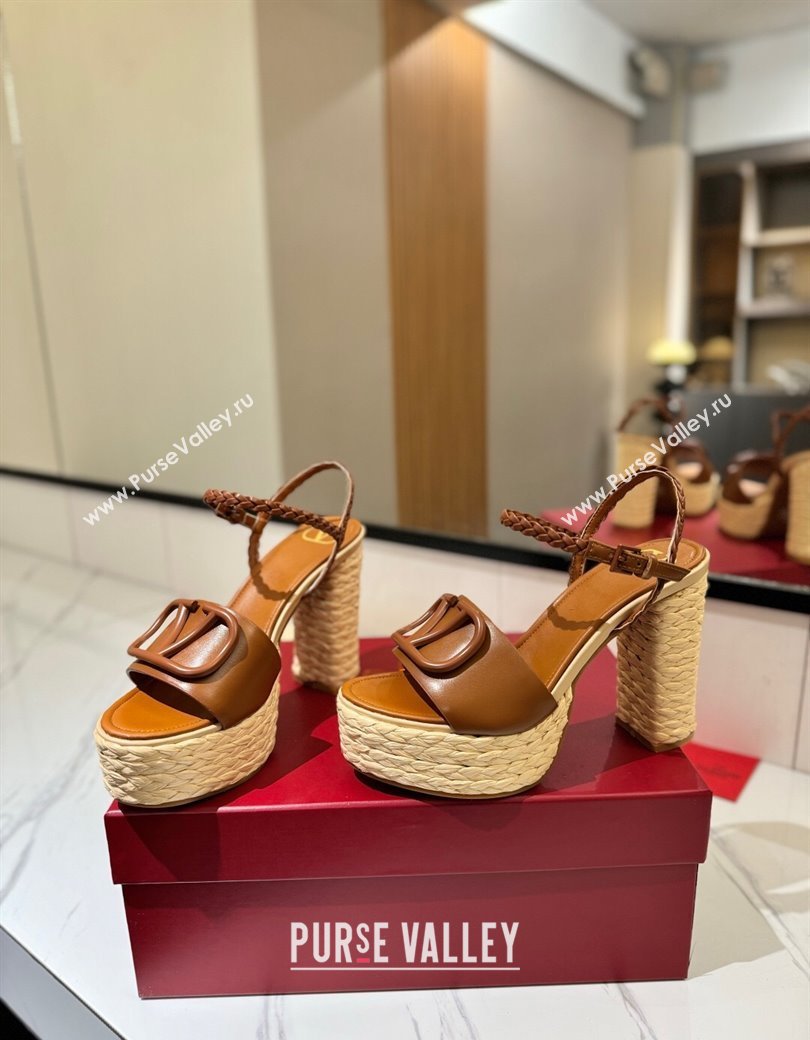 Valentino VLogo Calfskin Leather Platform Sandals 11.5cm Brown 2025 VA082112 (MD-250821120)