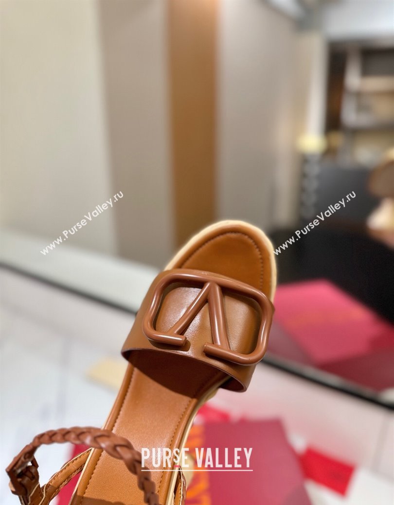 Valentino VLogo Calfskin Leather Platform Sandals 11.5cm Brown 2025 VA082112 (MD-250821120)