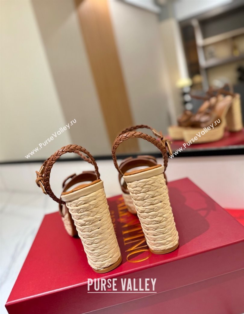 Valentino VLogo Calfskin Leather Platform Sandals 11.5cm Brown 2025 VA082112 (MD-250821120)