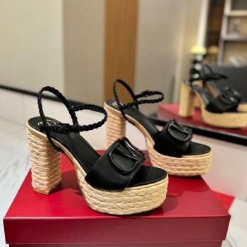 Valentino VLogo Calfskin Leather Platform Sandals 11.5cm Black 2025 VA082112 (MD-250821122)