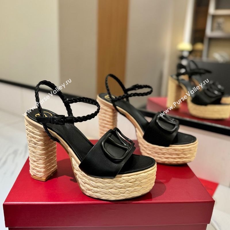 Valentino VLogo Calfskin Leather Platform Sandals 11.5cm Black 2025 VA082112 (MD-250821122)