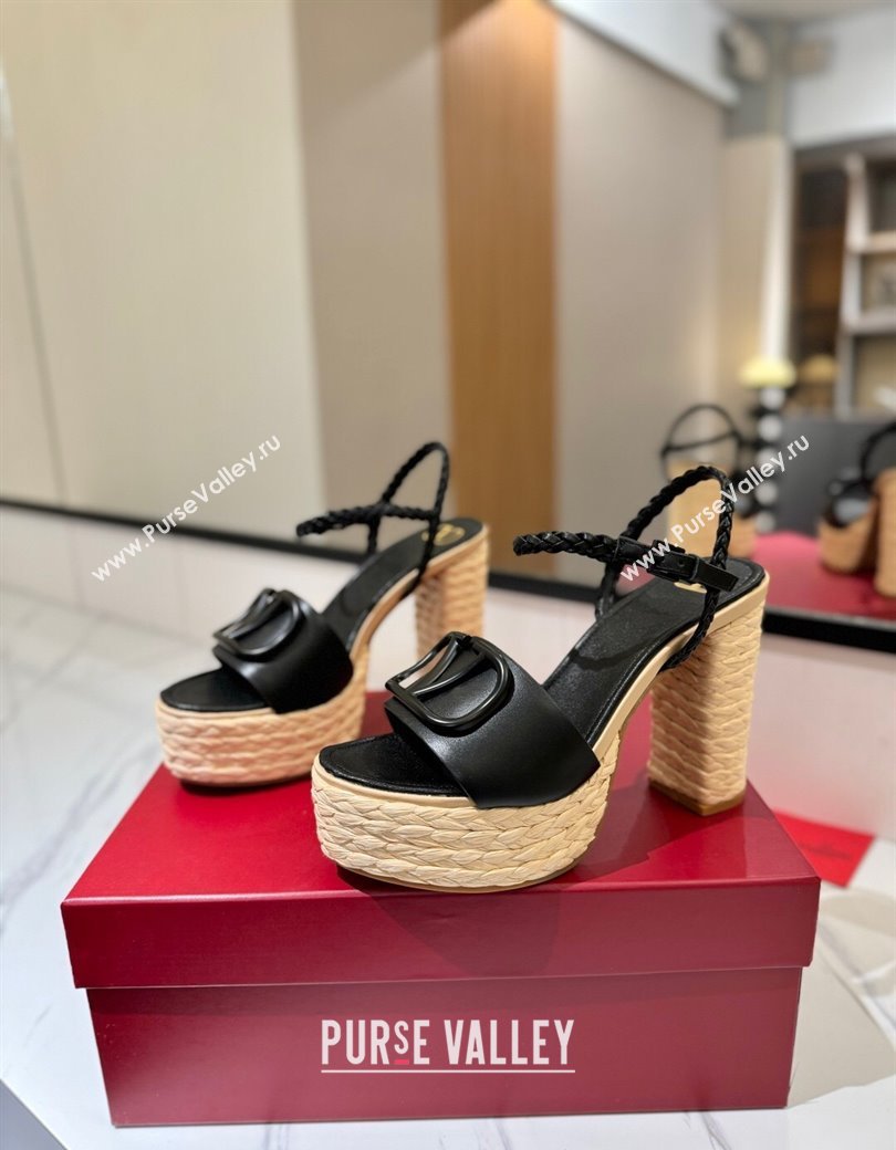 Valentino VLogo Calfskin Leather Platform Sandals 11.5cm Black 2025 VA082112 (MD-250821122)