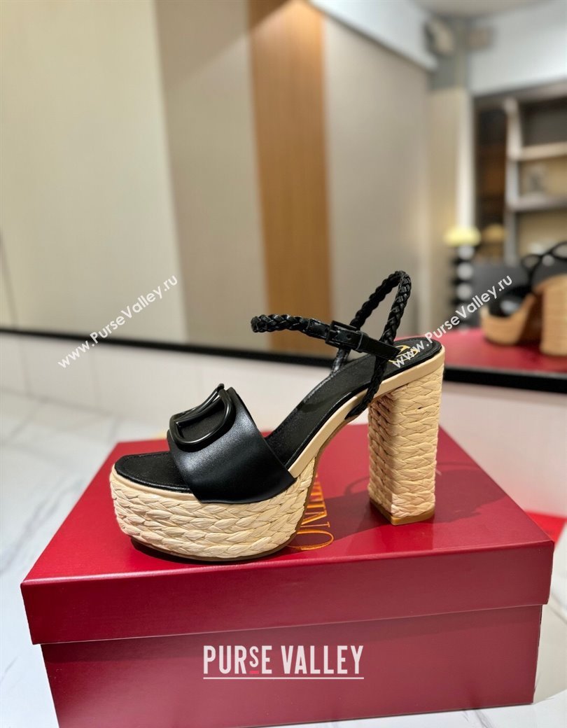 Valentino VLogo Calfskin Leather Platform Sandals 11.5cm Black 2025 VA082112 (MD-250821122)