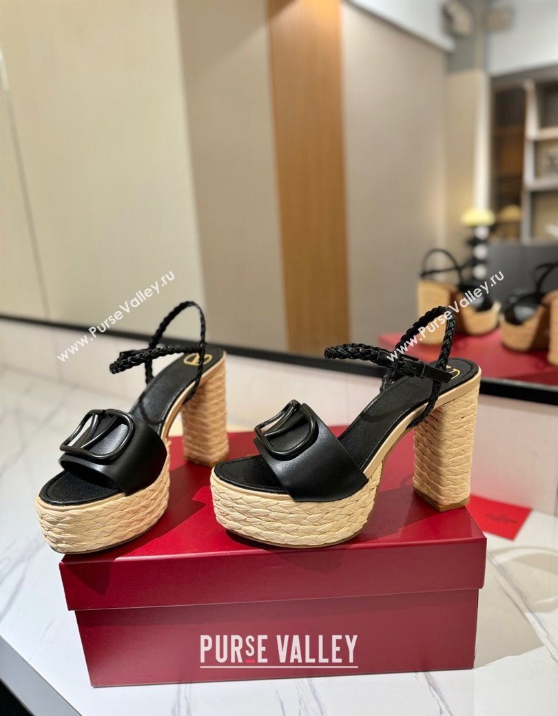 Valentino VLogo Calfskin Leather Platform Sandals 11.5cm Black 2025 VA082112 (MD-250821122)