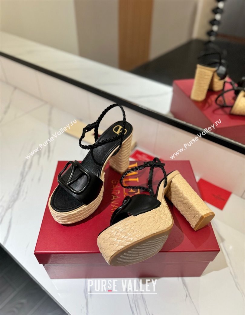 Valentino VLogo Calfskin Leather Platform Sandals 11.5cm Black 2025 VA082112 (MD-250821122)