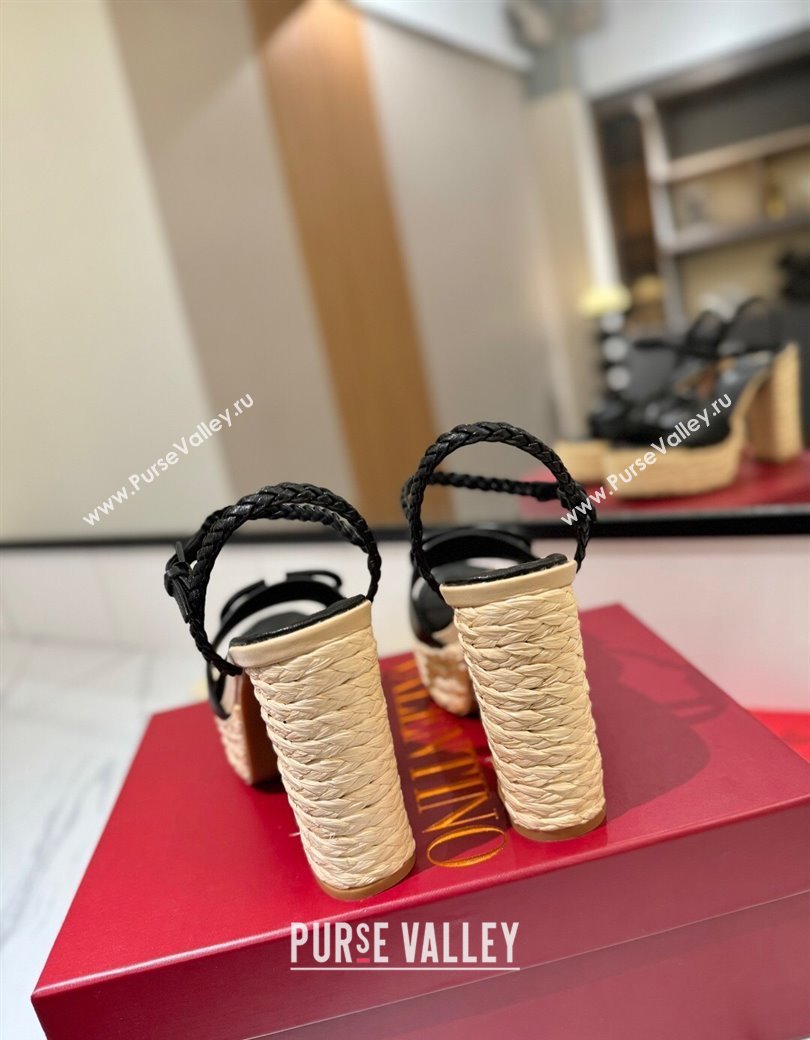 Valentino VLogo Calfskin Leather Platform Sandals 11.5cm Black 2025 VA082112 (MD-250821122)