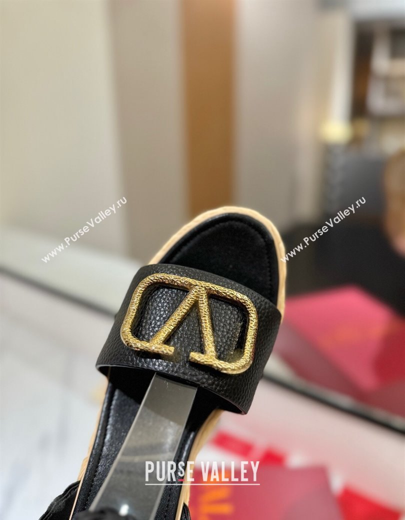 Valentino VLogo Grainy Calfskin Wedge Sandals 9cm Black/Gold 2025 VA082113 (MD-250821125)