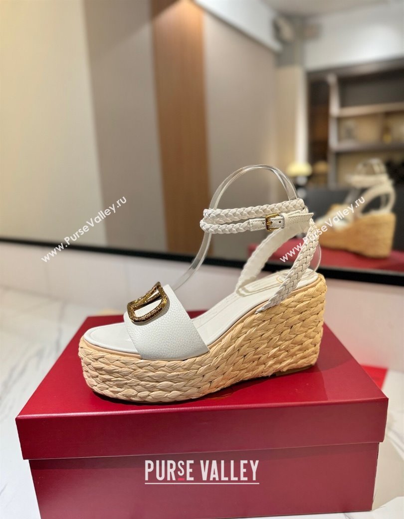 Valentino VLogo Grainy Calfskin Wedge Sandals 9cm White/Gold 2025 VA082113 (MD-250821126)