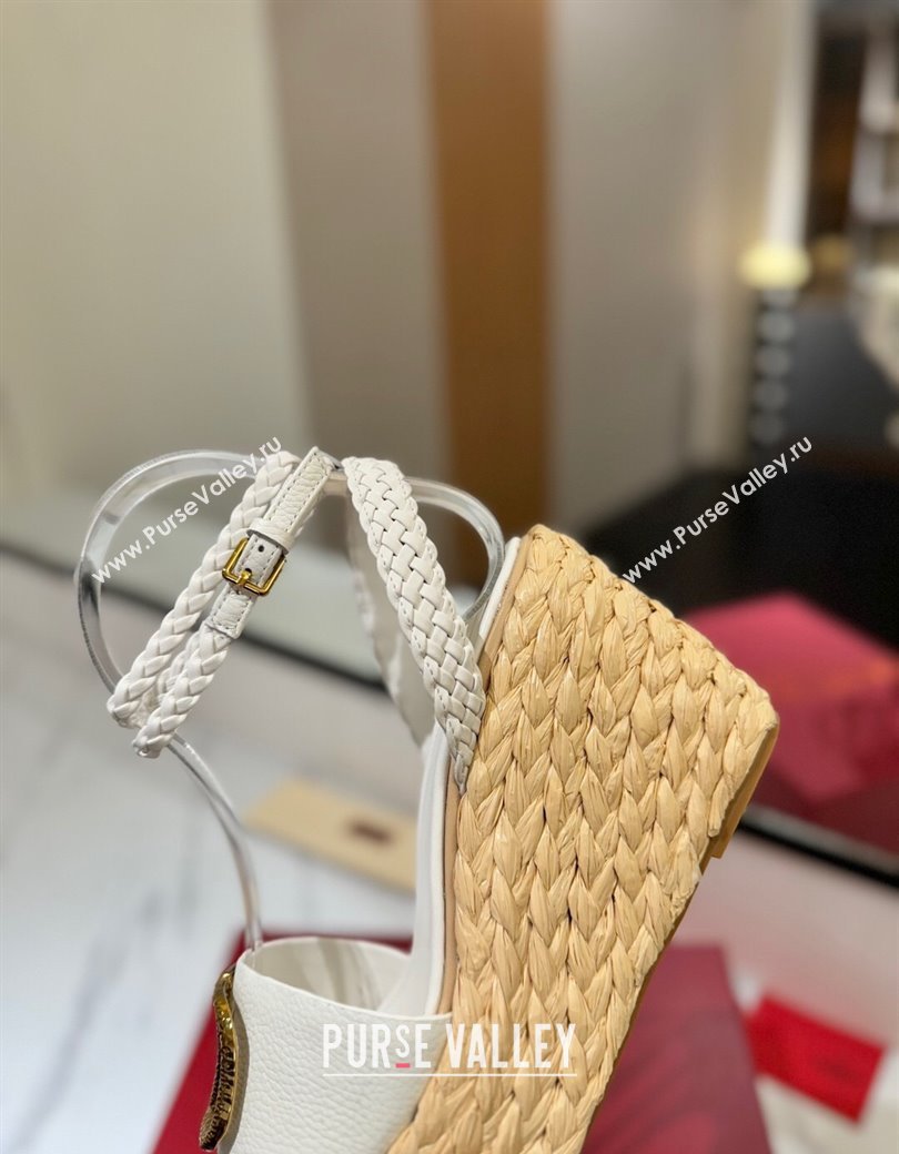 Valentino VLogo Grainy Calfskin Wedge Sandals 9cm White/Gold 2025 VA082113 (MD-250821126)