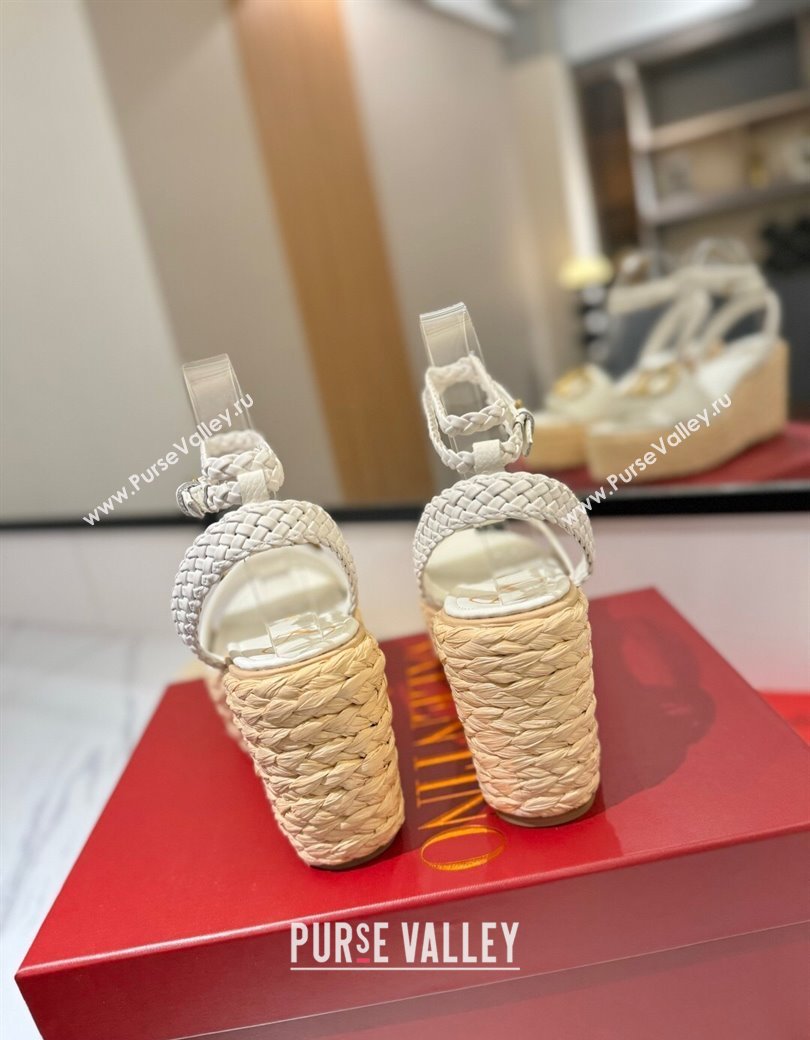 Valentino VLogo Grainy Calfskin Wedge Sandals 9cm White/Gold 2025 VA082113 (MD-250821126)