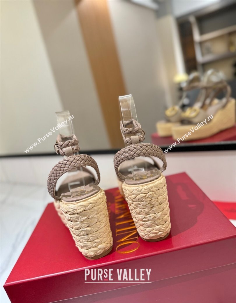 Valentino VLogo Grainy Calfskin Wedge Sandals 9cm Dusty Beige 2025 VA082113 (MD-250821128)