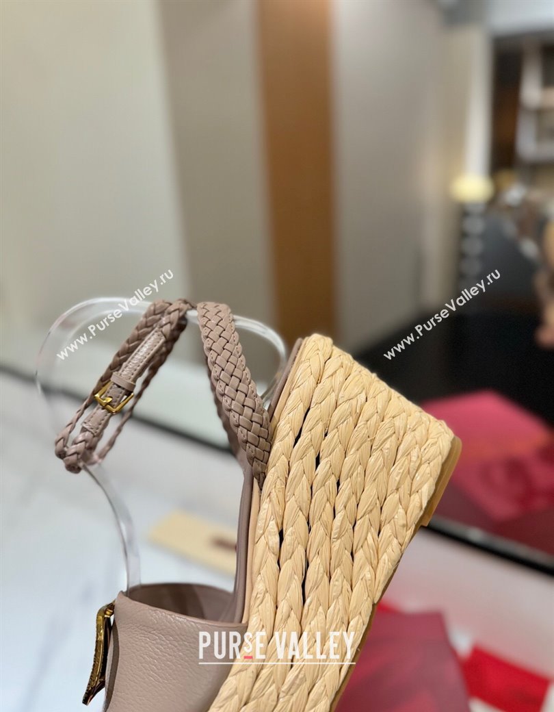 Valentino VLogo Grainy Calfskin Wedge Sandals 9cm Dusty Beige 2025 VA082113 (MD-250821128)