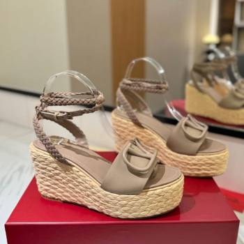Valentino VLogo Calfskin Leather Wedge Sandals 9cm Dusty Beige 2025 VA082113 (MD-250821130)