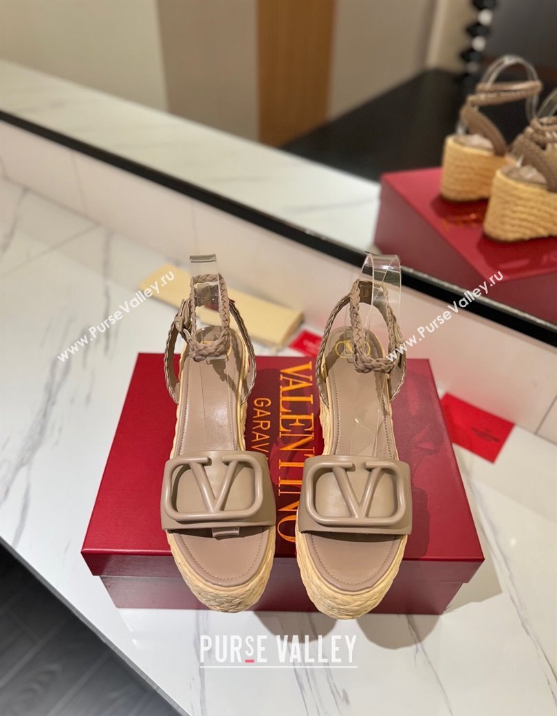Valentino VLogo Calfskin Leather Wedge Sandals 9cm Dusty Beige 2025 VA082113 (MD-250821130)