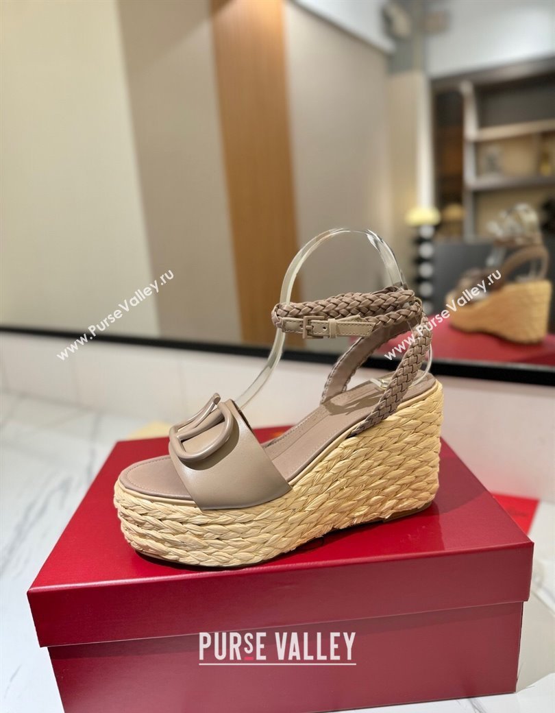 Valentino VLogo Calfskin Leather Wedge Sandals 9cm Dusty Beige 2025 VA082113 (MD-250821130)